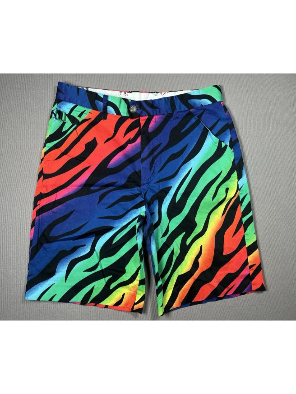 Royal & Awesome Wild Ones Tiger Stripe Rainbow Golf Shorts Inseam 9" - Men 32